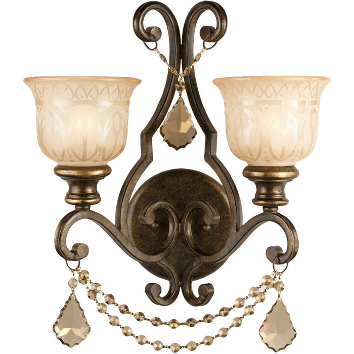 Norwalk 2 Light Golden Teak Crystal Bronze Umber Sconce - Wall Sconce