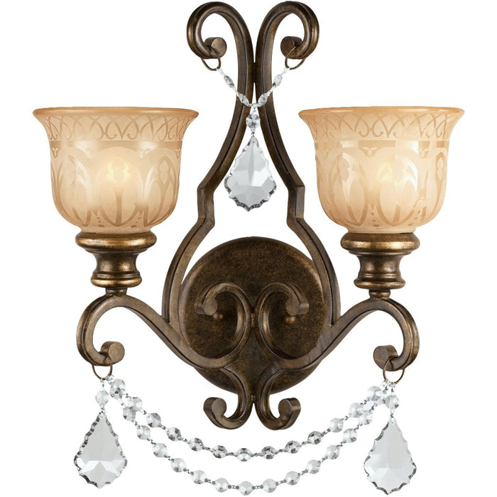 Norwalk 2 Light Spectra Crystal Bronze Umber Sconce - Wall Sconce