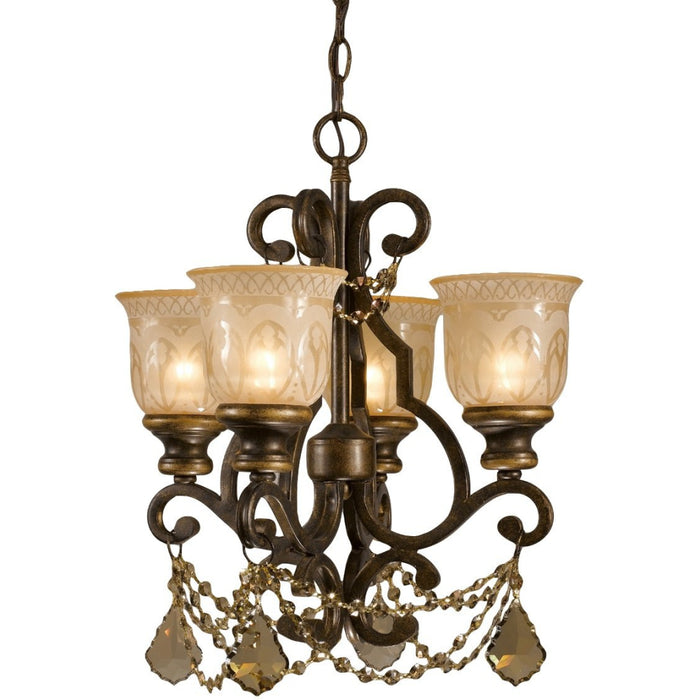 Norwalk 4 Light Golden Teak Crystal Bronze Umber Mini Chandelier - Chandeliers