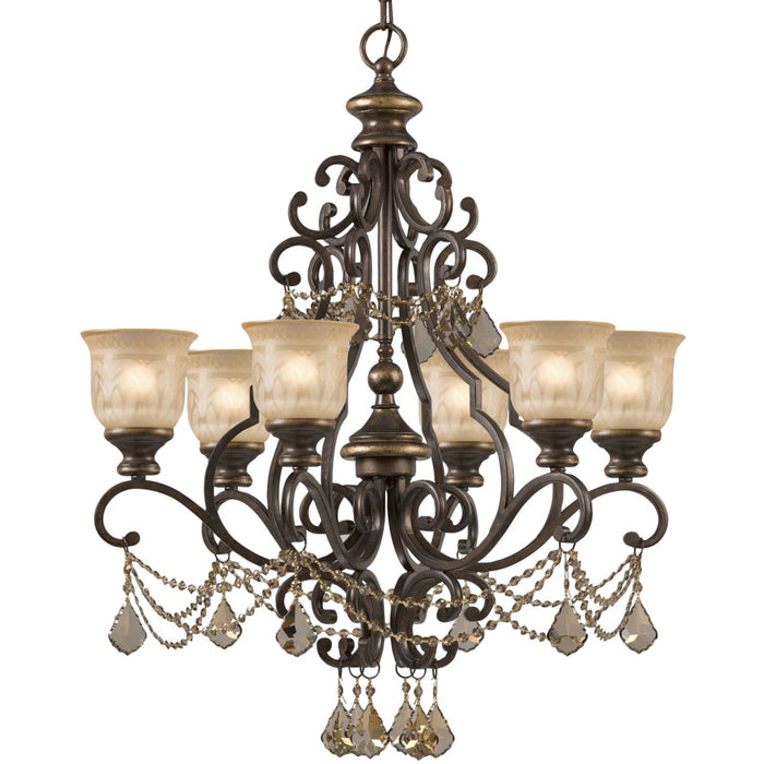 Norwalk 6 Light Golden Teak Crystal Bronze Umber Chandelier - Chandeliers