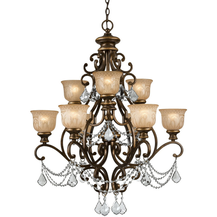 Norwalk 9 Light Clear Crystal Swarovski Strass Bronze Umber Chandelier - Chandeliers
