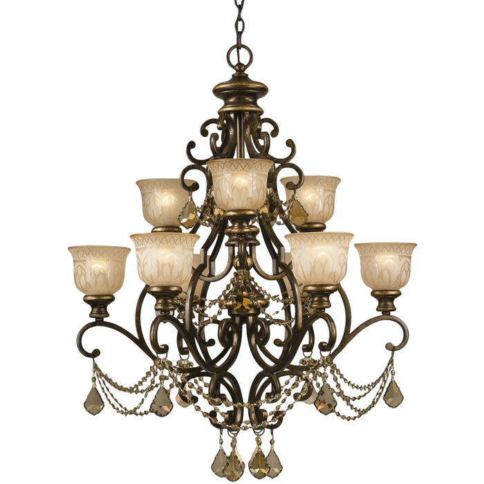 Norwalk 9 Light Golden Teak Crystal Bronze Umber Chandelier - Chandeliers