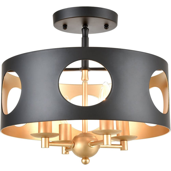 Odelle 4 Light Matte Black Antique Gold Ceiling Mount - Ceiling Mount