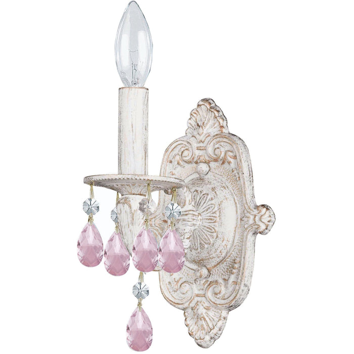 Paris Market 1 Light Rose Crystal Antique White Sconce - Wall Sconce