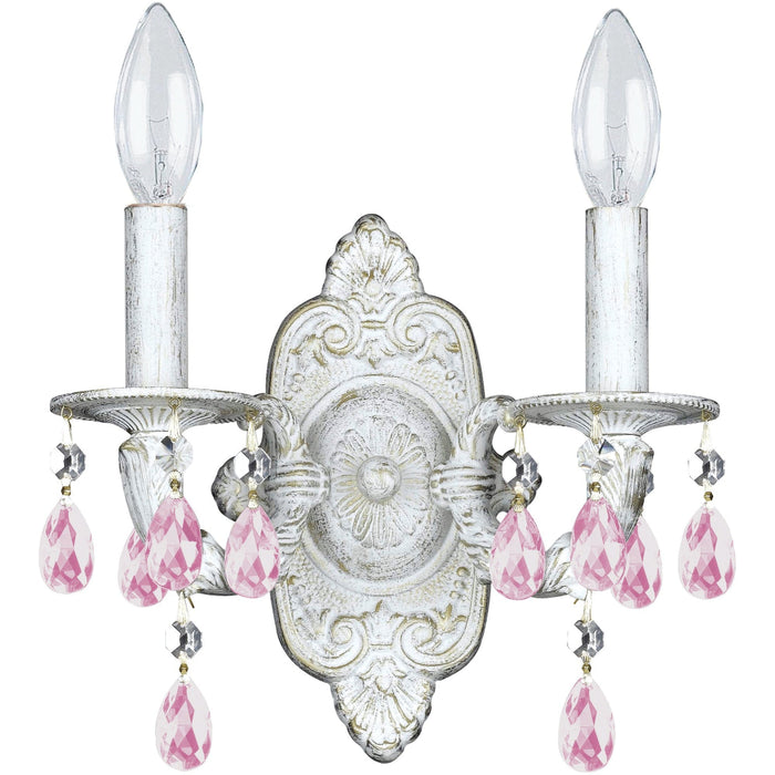 Paris Market 2 Light Rose Crystal Antique White Sconce - Wall Sconce