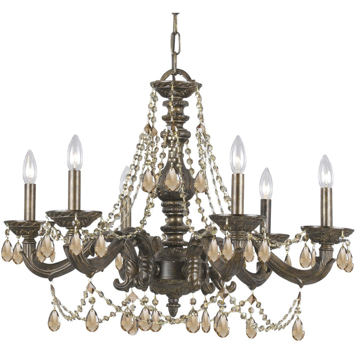 Paris Market 6 Light Golden Teak Crystal Venetian Bronze Chandelier - Chandeliers