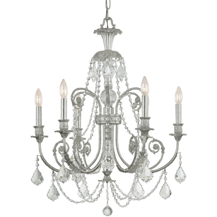 Regis 6 Light Clear Italian Crystal Olde Silver Chandelier - Chandeliers