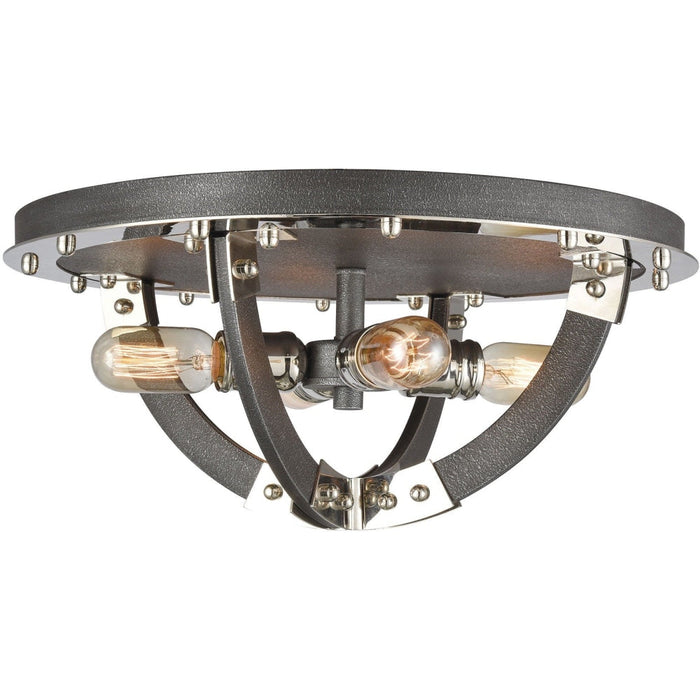 Riveted Plate Silverdust Iron Polished Nickel Flush Mount - Flushmounts