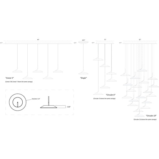 Royyo Pendant (linear with 7 pendants) Matte White with Gold accent Matte White Canopy - Pendant
