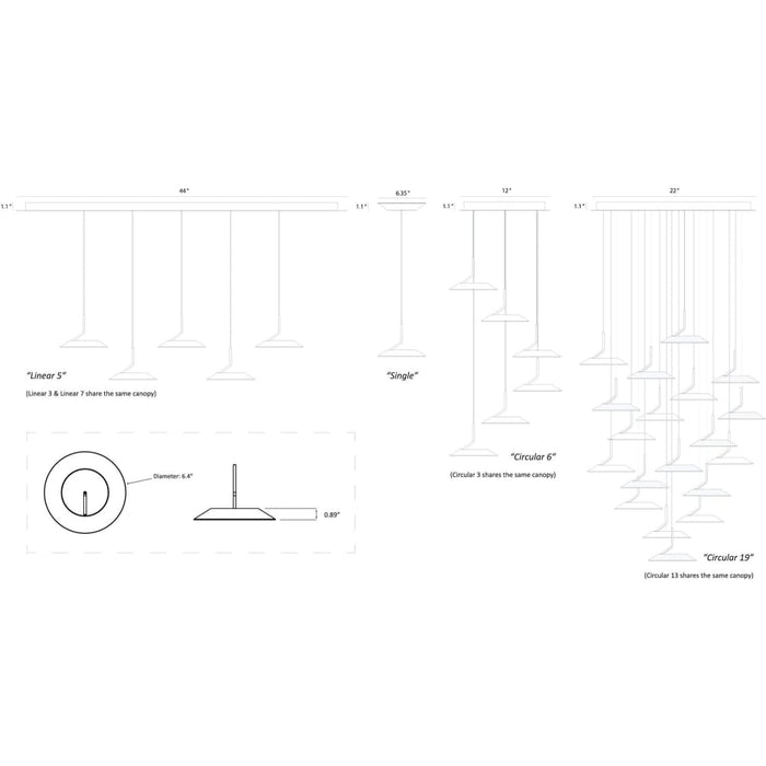 Royyo Pendant (linear with 7 pendants) Matte White with Gold accent Matte White Canopy - Pendant