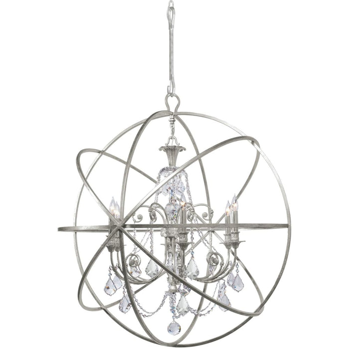 Solaris 6 Light Crystal Olde Silver Sphere Chandelier - Chandeliers
