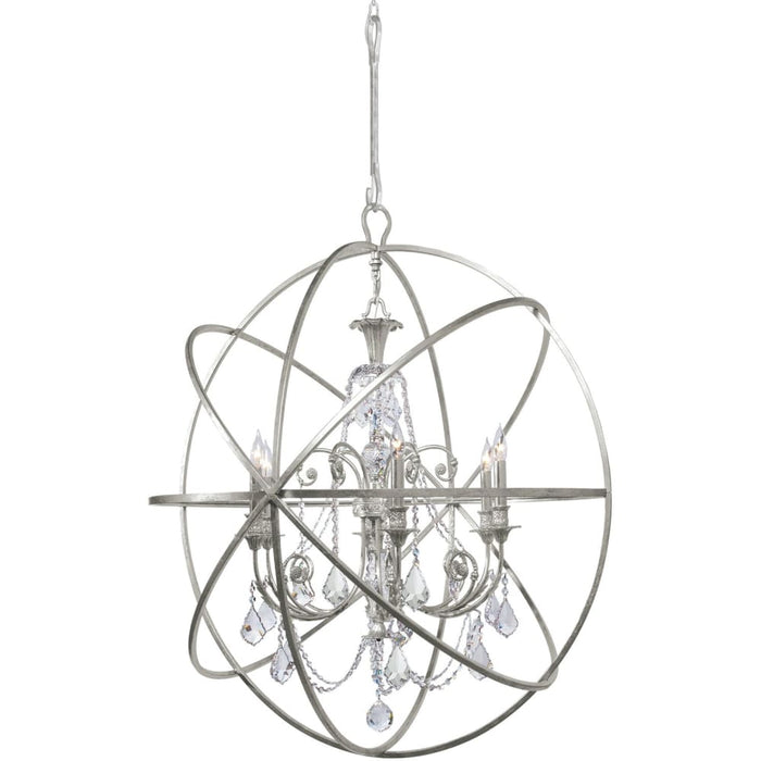 Solaris 6 Light Spectra Crystal Olde Silver Sphere Chandelier - Chandeliers
