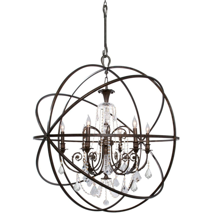 Solaris 6 Light Swarovski Strass Crystal English Bronze Sphere Chandelier-DISCONTINUED - Chandeliers