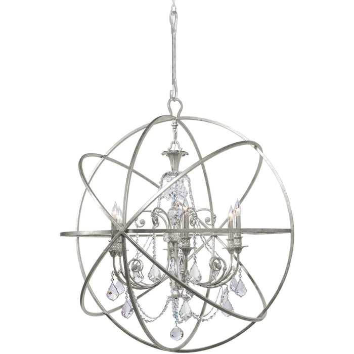 Solaris 6 Light Swarovski Strass Crystal Olde Silver Sphere Chandelier - Chandeliers