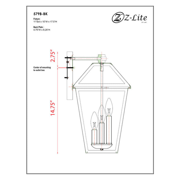 Talbot Black 3 Light Outdoor Wall Sconce - Outdoor Wall Sconces