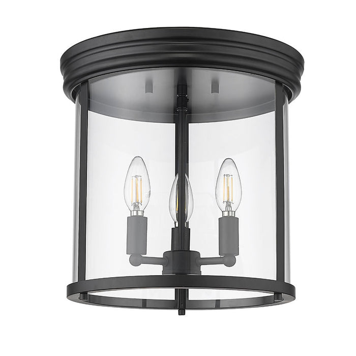 Thayer Matte Black 3 Light Flushmount Z-Lite 742F13-MB | theLightShop