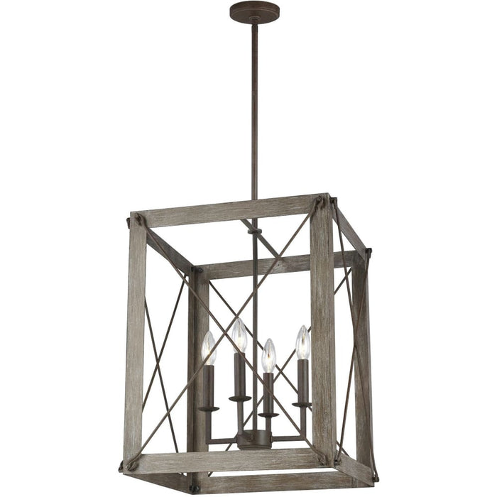 Thornwood Washed Pine Weathered Iron LED Pendant - Pendants