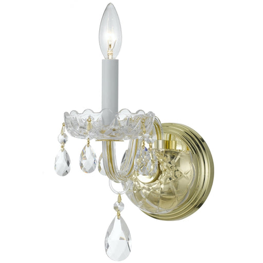 Traditional Crystal 1 Light Clear Crystal Polished Brass Sconce - Wall Sconce
