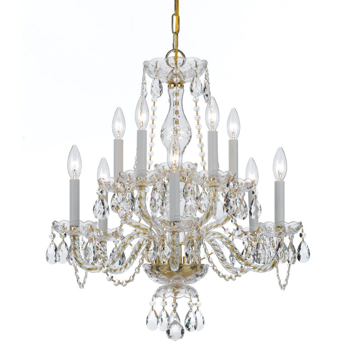 Traditional Crystal 10 Light Clear Crystal Polished Brass Chandelier - Chandeliers