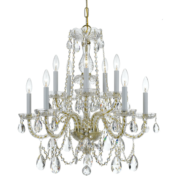 Traditional Crystal 10 Light Clear Crystal Polished Brass Chandelier - Chandeliers