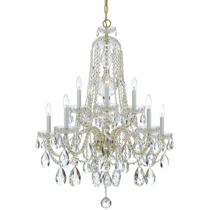 Traditional Crystal 10 Light Clear Crystal Polished Brass Chandelier - Chandeliers