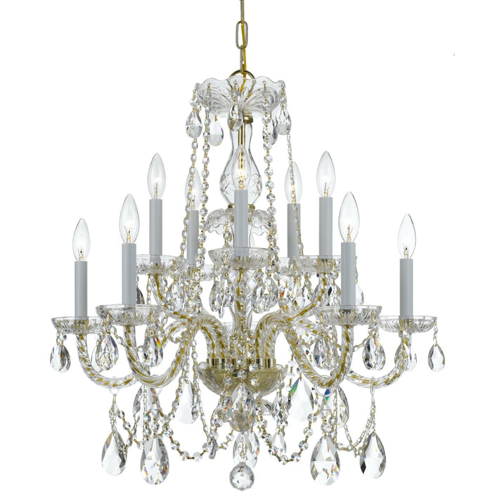 Traditional Crystal 10 Light Clear Swarovski Strass Crystal Polished Brass Chandelier - Chandeliers