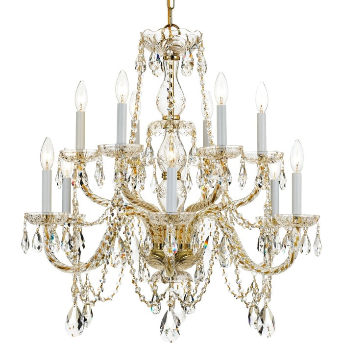 Traditional Crystal 12 Light Clear Crystal Polished Brass Chandelier - Chandeliers
