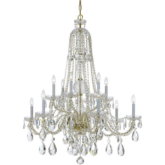 Traditional Crystal 12 Light Clear Crystal Polished Brass Chandelier - Chandeliers