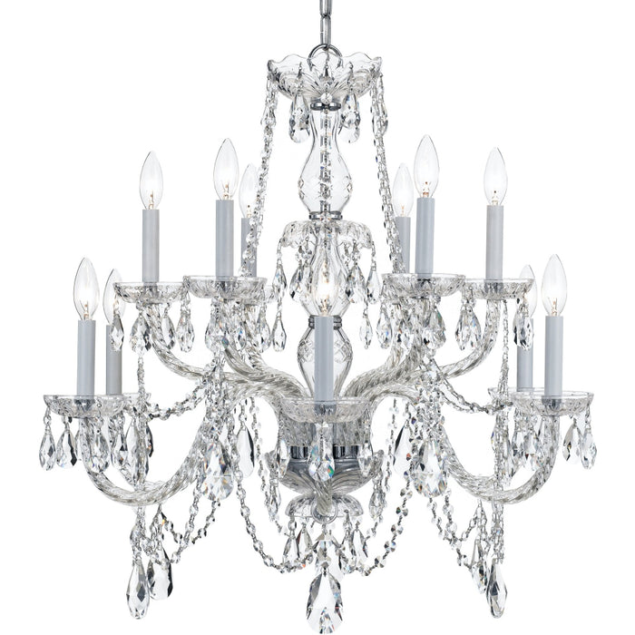 Traditional Crystal 12 Light Clear Swarovski Strass Crystal Polished Chrome Chandelier - Chandeliers