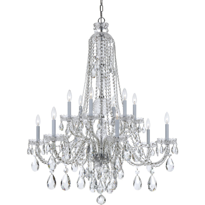 Traditional Crystal 12 Light Clear Swarovski Strass Crystal Polished Chrome Chandelier - Chandeliers