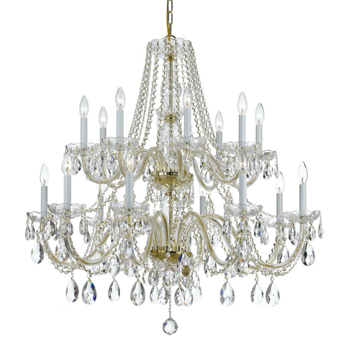 Traditional Crystal 16 Light Crystal Polished Brass Chandelier - Chandeliers