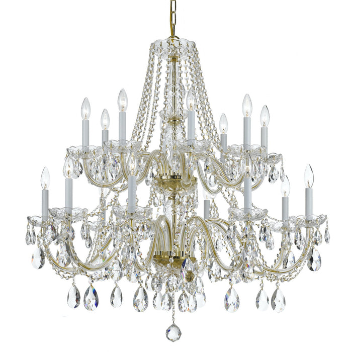 Traditional Crystal 16 Light Swarovski Strass Crystal Polished Brass Chandelier - Chandeliers