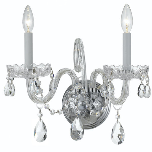 Traditional Crystal 2 Light Clear Crystal Polished Chrome Sconce - Wall Sconce