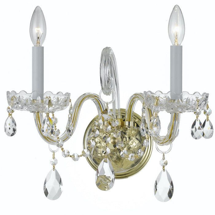 Traditional Crystal 2 Light Spectra Crystal Polished Brass Sconce - Wall Sconce