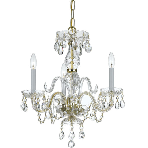 Traditional Crystal 3 Light Clear Swarovski Strass Crystal Polished Brass Mini Chandelier - Chandeliers