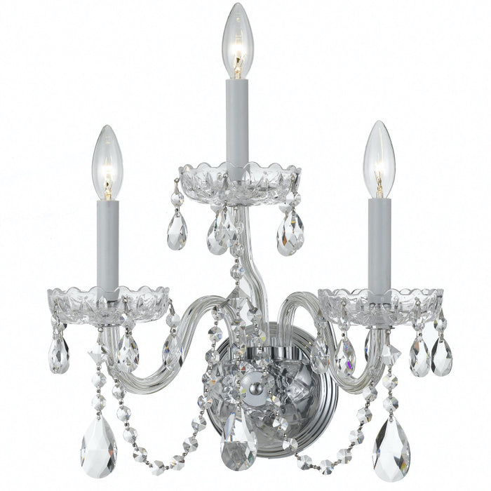 Traditional Crystal 3 Light Swarovski Crystal Polished Chrome Sconce - Wall Sconce