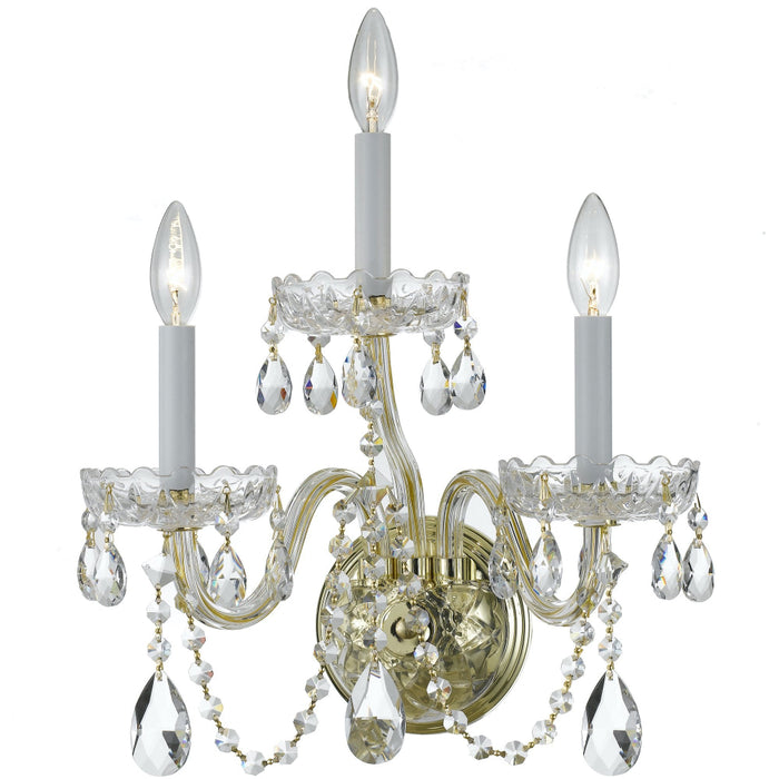Traditional Crystal 3 Light Swarovski Strass Crystal Polished Brass Sconce - Wall Sconce