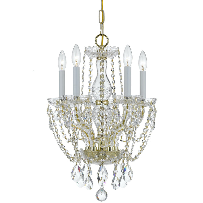 Traditional Crystal 5 Light Clear Crystal Polished Brass Mini Chandelier - Chandeliers