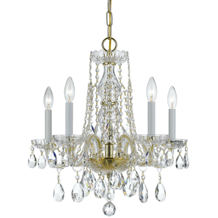 Traditional Crystal 5 Light Clear Crystal Polished Brass Mini Chandelier - Chandeliers