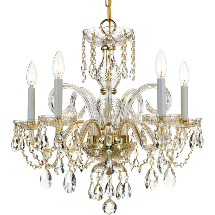 Traditional Crystal 5 Light Swarovski Strass Crystal Polished Brass Chandelier - Chandeliers