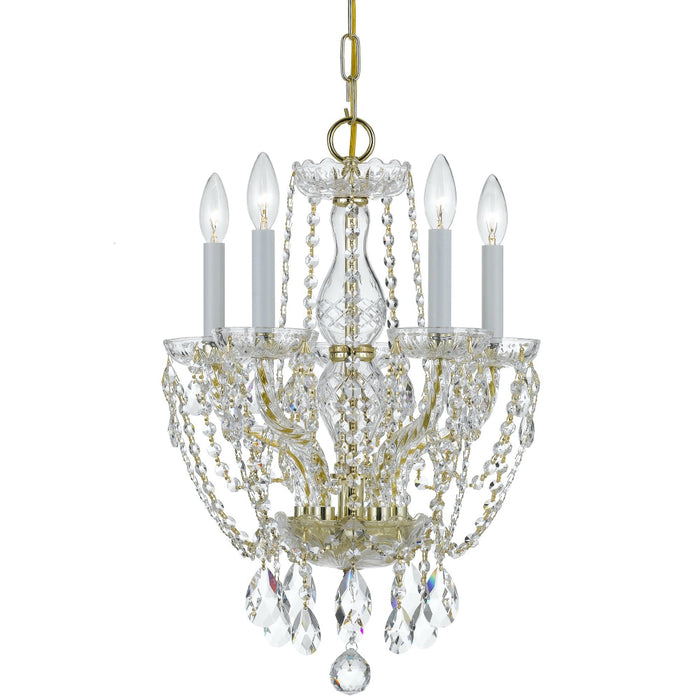 Traditional Crystal 5 Light Swarovski Strass Crystal Polished Brass Mini Chandelier - Chandeliers