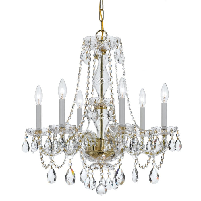 Traditional Crystal 6 Light Crystal Polished Brass Chandelier - Chandeliers