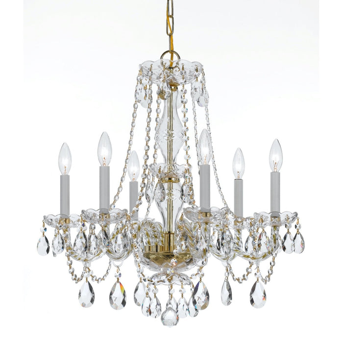 Traditional Crystal 6 Light Swarovski Strass Crystal Polished Brass Chandelier - Chandeliers