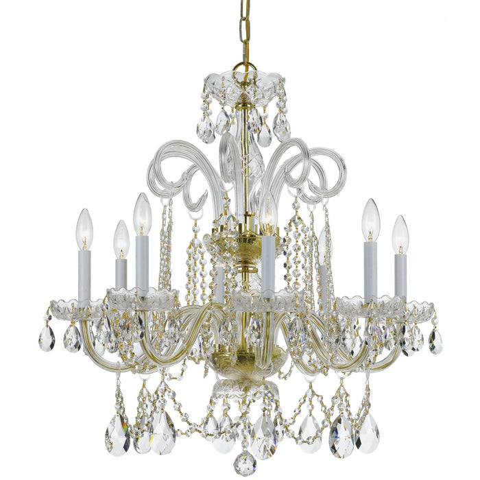 Traditional Crystal 8 Light Swarovski Strass Crystal Polished Brass Chandelier - Chandeliers