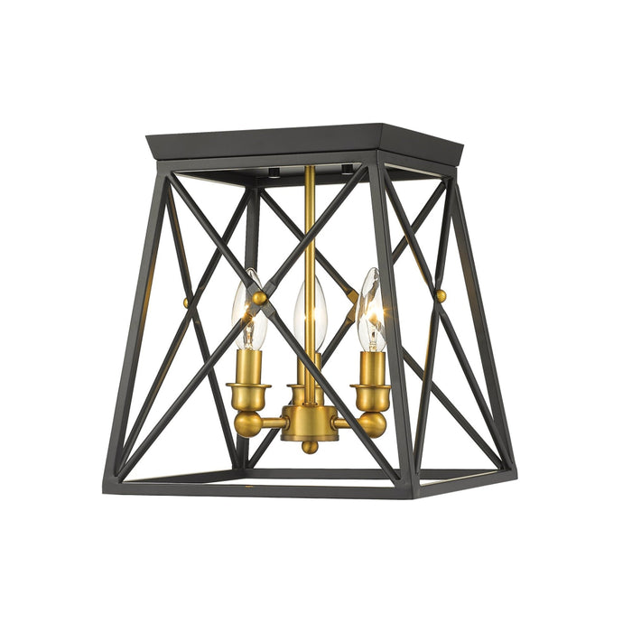Trestle Matte Black Olde Brass 3 Light Flushmount | theLightShop