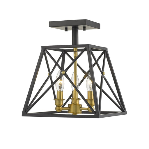 Trestle Matte Black Olde Brass 3 Light Semi-Flushmount | theLightShop