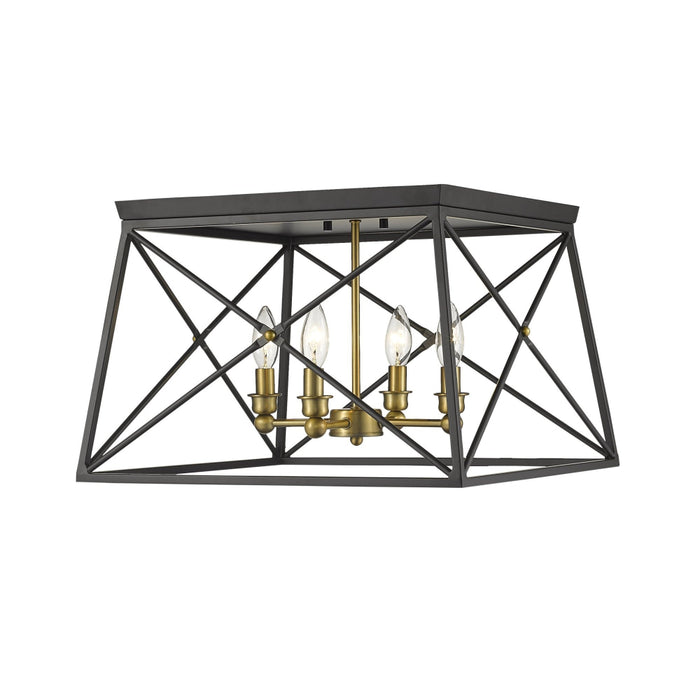 Trestle Matte Black Olde Brass 4 Light Flushmount | theLightShop