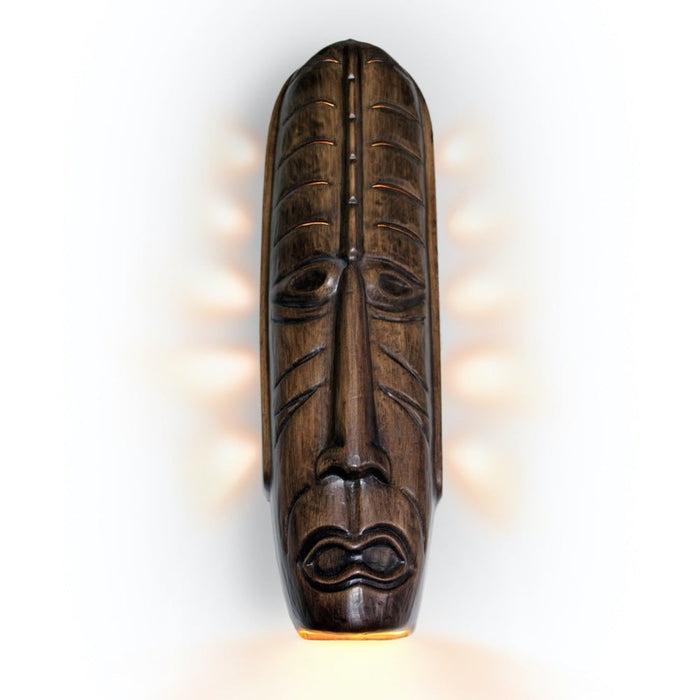 Tribal Mask Dark Teak Wall Sconce - Wall Sconce