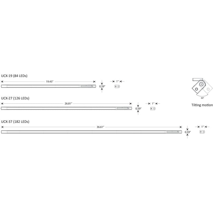 UCX Pro Undercabinet light for 19 cabinet (Silver) Single pack - Includes luminaire and adapter - Undercabinet Light