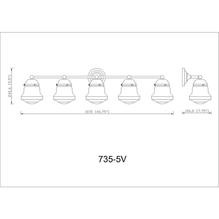 Vaughn Brushed Nickel 5 Light Vanity Light Z-Lite 735-5V-BN | theLightShop